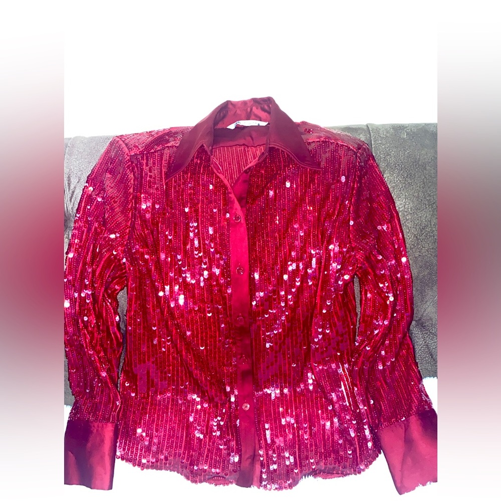 Zara sequined blouse used size L plus shein clothes